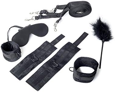 Bed Restraints with Blindfold Eye Mask and Feather Tickler, Adjustable Under Bed Restraint System with Ankle and Wrist Cuffs, Fits almost Any Size Mattress