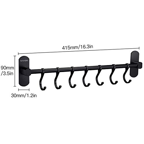 Wangel-Adhesivo-7-Gancho-Barra-Soportes-y-Organizadores-para-Utensilios-de-Cocina-Pegamento-Patentado-Autoadhesivo-Aluminio-Acabado-Mate-40CM-Negro