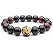 Top Plaza Mens King of Dragon Carved Tiger Eye Stone Buddha Mala Link Beaded Bracelet 6.8