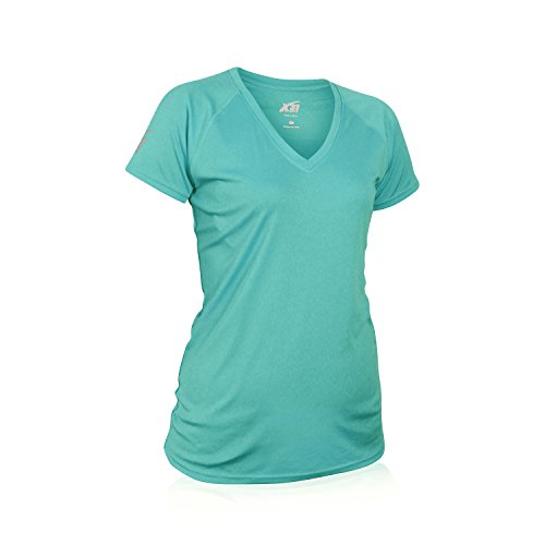 Womens Running T-Shirt V-Neck Workout Top Soft Athletic Short Sleeve Shirt by X31 Sports (Aqua, X-Large)