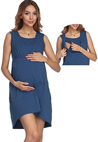 Kamaitachi Women's U-Neck Sleeveless Maternity Breastfeeding Nursing Dress,Dark Blue,Medium
