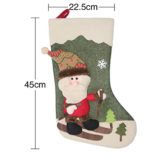 Chaussettes de Noël,Xmas Sac Cadeau 3pcs,Père Noël,Bonhomme de Neige et Renne Grandes Bas de Noël(46 * 22cm),décoration Noel pour Arbre, cheminée, vitrine,Sac de Bonbons