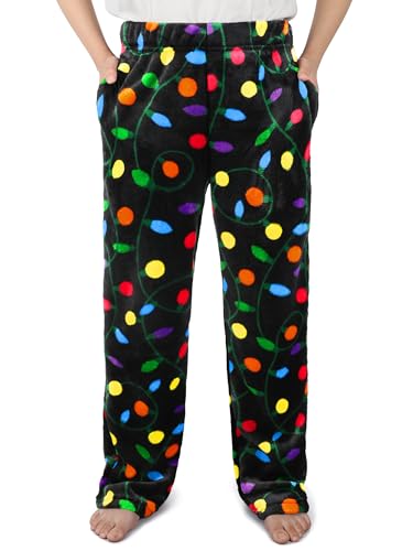 Boys Plush Pajama Pants Sleep Fleece Pj Bottoms Christmas Kids Plaid Lounge Pants with Pockets