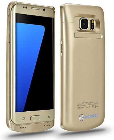 Galaxy S7 Edge Battery Case,Accerzone External Rechargeable Power Bank 5200mAh Protective Portable Slim Backup Charging Case with Kickstand for Samsung Galaxy S7 Edge(Not for S7) (Gold)