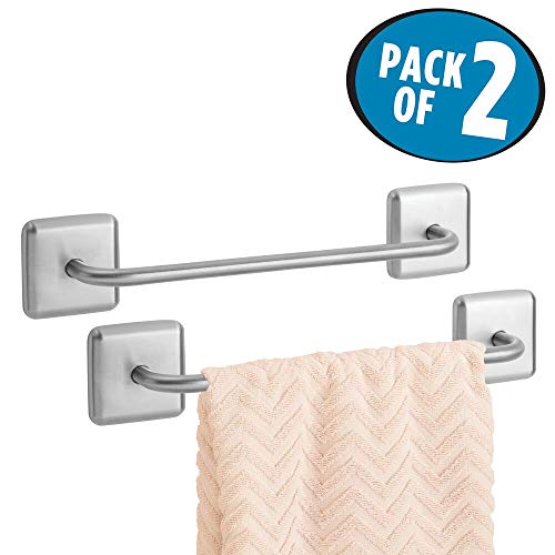 mDesign Stainless Adhesive Towel Holder Space Saving Rack/Bar for