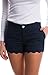 GAMISOTE Women Summer Scalloped Hem Short Casual Stretchy Shorts, Navy Blue, Medium