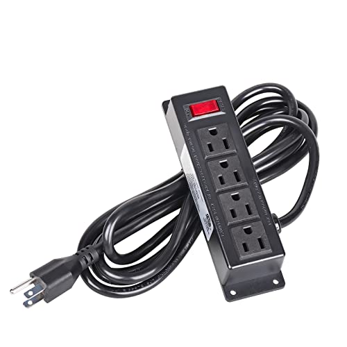 Power Strip Long Extension Cord, ICEELEC 4 Outlets with 10FT Power Cord, Flat Plug Mounting Power 3M Heavy Duty Long Cord for Home, Office, Wall Mount, Black