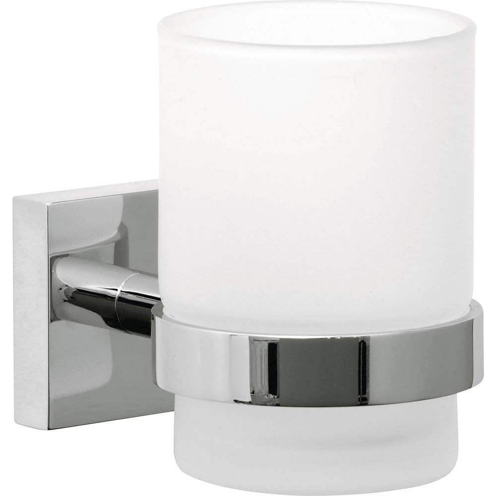 tesa Ekkro toothbrush holder, high gloss chromed metal, self-adhesive, adhesive mounting technology, 95mm x 67mm x 110mm
