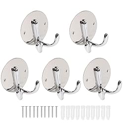 Vanloory Bath Towel Hooks, 5 Pack Double Prong Coat