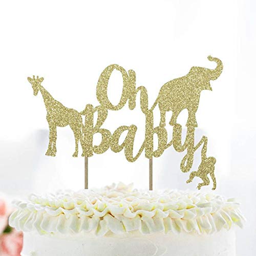 Oh Baby Baby Shower Cake Topper Gold Glitter Jungle Safari Animal