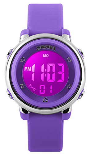 Kids LED Digital Electrical Luminescent Silicone Outdoor Sport Waterproof Alarm Children Dress Wrist Watch with Stopwatch for Boys Girls (Purple)
