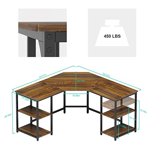 Elephance LShaped Desk with Shelves, Computer Corner Desk, Home Office