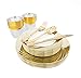 160 Piece Gold Plastic Disposable Plates and Plastic Silverware Set