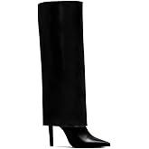 MICIFA Fold Over Knee High Boots for Women Pointed Toe Stiletto Heel Shark Tall Boots Comfortable Sexy Leather Long Boot with Zipper