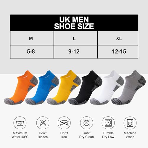 SockWaddles Trainer Socks for Men, 6 Pairs Cushioned Cotton Ankle Socks with Arch Support for Running, Walking, Hiking, Cycling, Breathable Anti-Blister