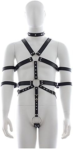 ranraner Men and Women Body Harness Traction Faux Leather Sexy Lingerie Underwear Link Chain Set (A)