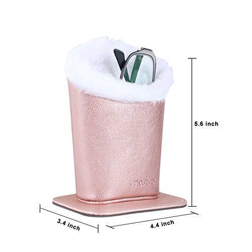 MOSISO Eyeglasses Holder, Premium Plush Lined PU Leather Anti-Lost Storage Desk Stand Protective Case with Magnetic Base Compatible iPhone, TV Controller and Small Office/Household Items, Rose Gold