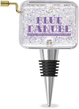 Wild Eye Designs Blue Danube Melody Wind-Up Music Box Silver Sparkle 4.5 Inch Tapered Acrylic and Zinc Decorative Wine Bottle Stopper with Silicone Seal
