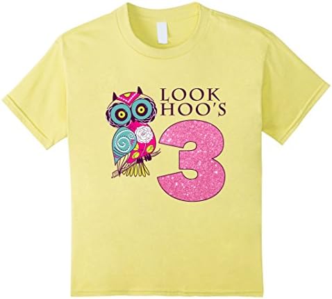 Kids Sparkly Owl, Kids 3rd Birthday Girl Party Celebration Shirt 6 Lemon