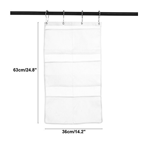 2 Pack Hanging Mesh Shower Caddy Organizer with 6 Pockets, Shower Curtain Rod/Liner Hooks Bathroom Wall Door Organization, Dorm Space Saving, Bathroom Accessories, Bath Toy Organizer Kids with 4 Rings - Thumbnail 7