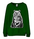 Women Cotton Sweatshirt 13 Colors - Grizzly Bear - Stop making sense - Green Medium