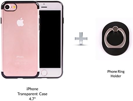 Clear iPhone 7 Case Black + Phone Ring, Mertlin Clear Case iPhone 7, Adjustable Ring Stand, Clear iPhone 7 Case for Men and Women, Soft TPU, Scratch and Drop Protection, Black Line, 4.7”