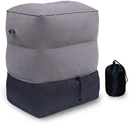 Tekcast Travel Foot Rest Pillow Height-Adjustable Inflatable Travel Leg Rest Pillow On Airplanes, Cars, Buses, Trains, Office. Great Airplane Travel Bed for Kids to Sleep on Long Flights (Grey)