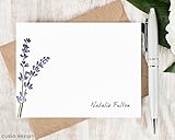 LAVENDER - Personalized Flat Floral Plant Stationery / Stationary Note Card Set