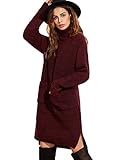 ROMWE Women's Long Sleeve Turtleneck Knitted Pocket Loose Sweater Dress(One Size)