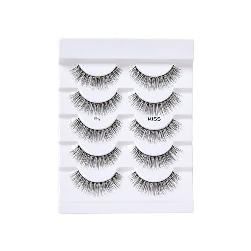 KISS Looks So Natural, False Eyelashes, 'Shy', 12mm, Includes 5 Pairs Of Lashes, Easy to Apply, Reusable Lash Clusters