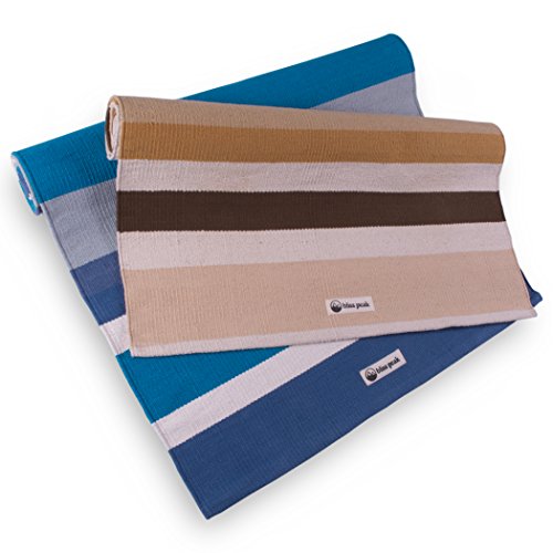 Bliss Peak Cotton Yoga Rug by 3-in-1: Yoga Rug, Meditation Rug, and Joint Support. Handmade in India. Good for all Yoga styles - Yin, Restorative, Ashthanga, Mysore, Hot Yoga and More.