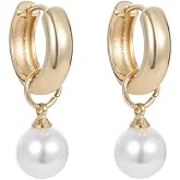 Pearl Hoop Earrings for Women, Minimalist Stacking Huggie Gold Earrings, 18K Gold Plated Jewelry, Graduation Gift for Her