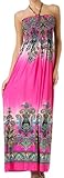 Sakkas Paisley Graphic Print Beaded Halter Smocked Bodice Maxi Dress