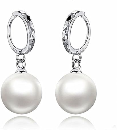 Odette 925 Sterling Silver earrings for women 10mm Simulated Pearl Hoop Stud Earrings