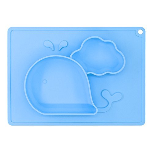 Baby Feeding Mat, BliGli Toddlers Silicone Placemat, Non-Slip Baby Plates for Kids, Dishwasher/Microwave Oven Safe, Fits Most High Chair Trays, Perfect for Dinners Out and Travel (Blue-Small Whale)
