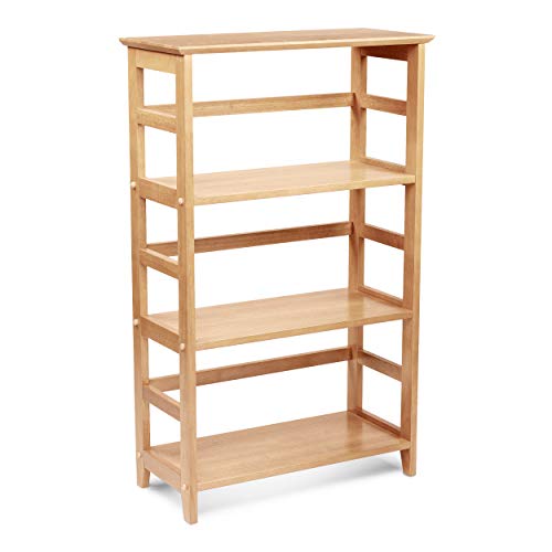 PJ Wood Classic 4Tier Bookshelf & Bookcase with Solid Rubber Wood