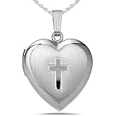 PicturesOnGold.com Sterling Silver Small Cross Heart Photo Locket 1/2 x 1/2 Inch