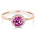 10K Rose Gold Diamond Engagement Ring Round Pink Created Sapphire (1.22 cttw, Size 8)