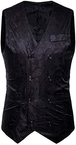Ennglun Mens Waistcoat,Mens Gold Print Double-Breasted Waistcoat Vest Jacket Coat,Waistcoat for Men