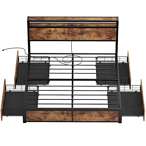 LIKIMIO Queen Bed Frame with Storage Drawer, 2Tier Storage Headboard