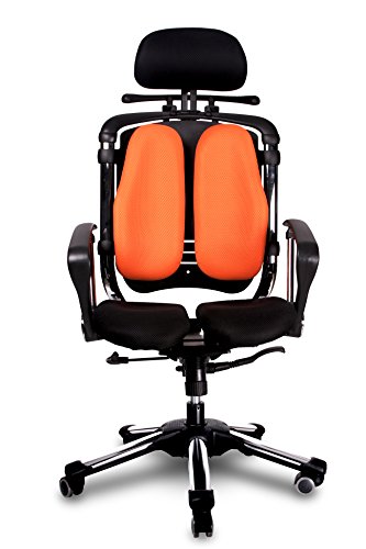 HARA CHAIR NIETZSCHE (NT2 S) Office Chair Twin Based Pressure Relief of the Intervertebral Discs and Improved Buttock Circulation Color: Black/Orange Mesh