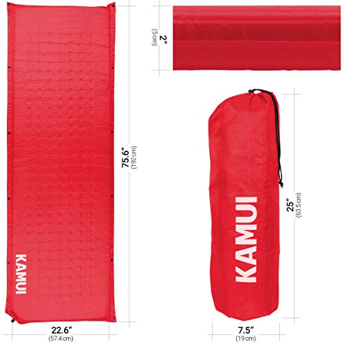 KAMUI Self Inflating Sleeping Pad - 2 Inch Thick Camping Pad Connectable with Multiple Mats for Tent and Family Camping (Red)