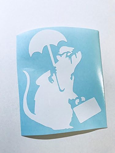 Big Traveling Rat With Umbrella | Banksy Fan Art | White Vinyl Decal 4.5x5.6 inch