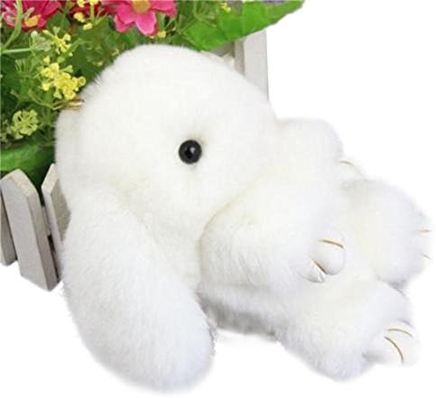 Kerocy Real Fur Lazy Play Dead Rabbits Plush Doll Key Backpack Cellphone Car Pendant Ornaments (White)