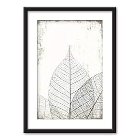 Framed Black White Leaf Vein Pattern Vintage Background...