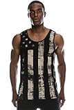 Mens Hipster Hip Hop Vertical Faded Aged USA Flag Print BLACK Tank Top XL