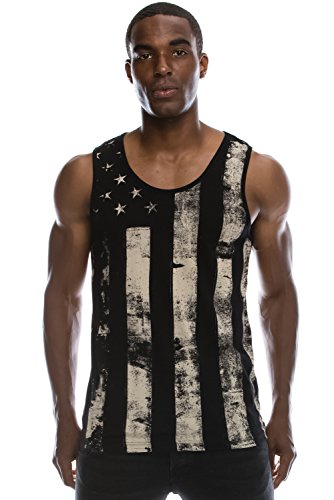 Mens Hipster Hip Hop Vertical Faded Aged USA Flag Print BLACK Tank Top XL