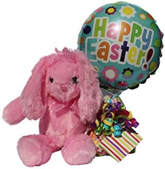 Floppy Ears Pink Bunny Rabbit Plush with Candy Gift Bag and Inflated Easter Balloon