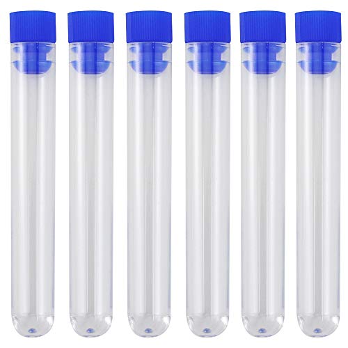 UPlama 50 Pack Clear Plastic Test Tubes with Blue Caps,16x100mm Test Tube Holder Set with Caps and 1 Pack Orange Plastic Test Tube Rack for Science Experiment Party Decoration Birthday Party