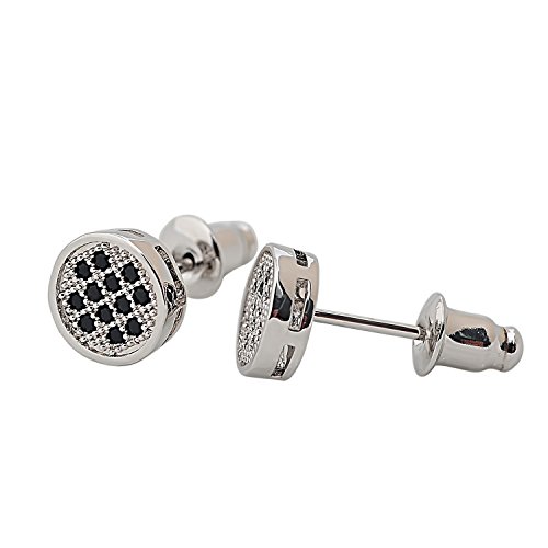 Round black cz diamond stud earrings for men /bala silv…